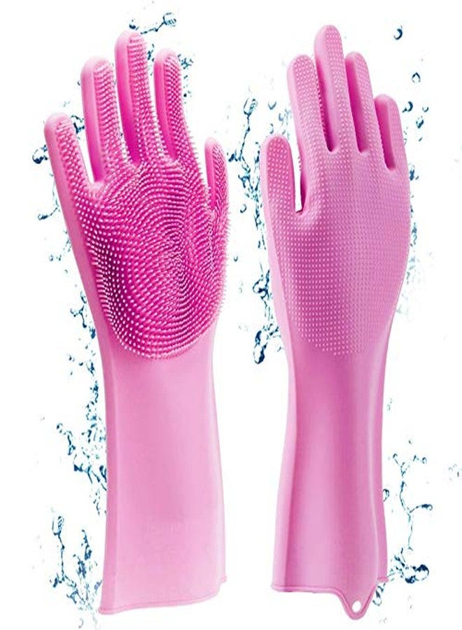 Max Home Magic Silicone Dish Washing Gloves (Standard, Pink) - Image 1